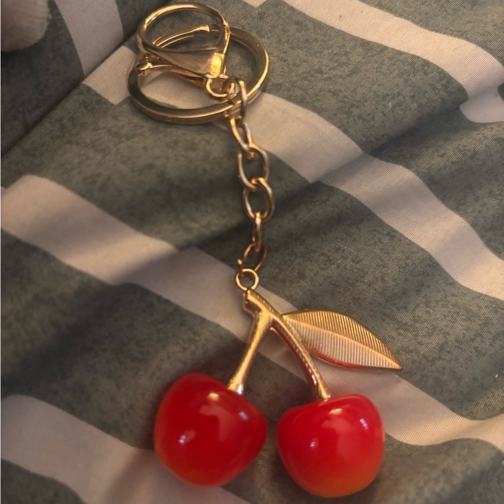 Cherry Keychain with Gold Accents